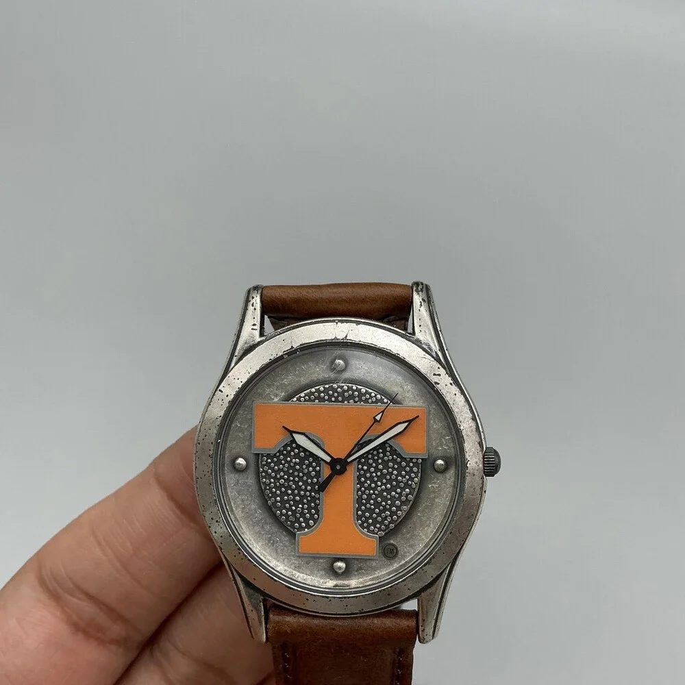 Fossil University Tennessee Mens Watch 35mm T Logo Dial Leather New Battery